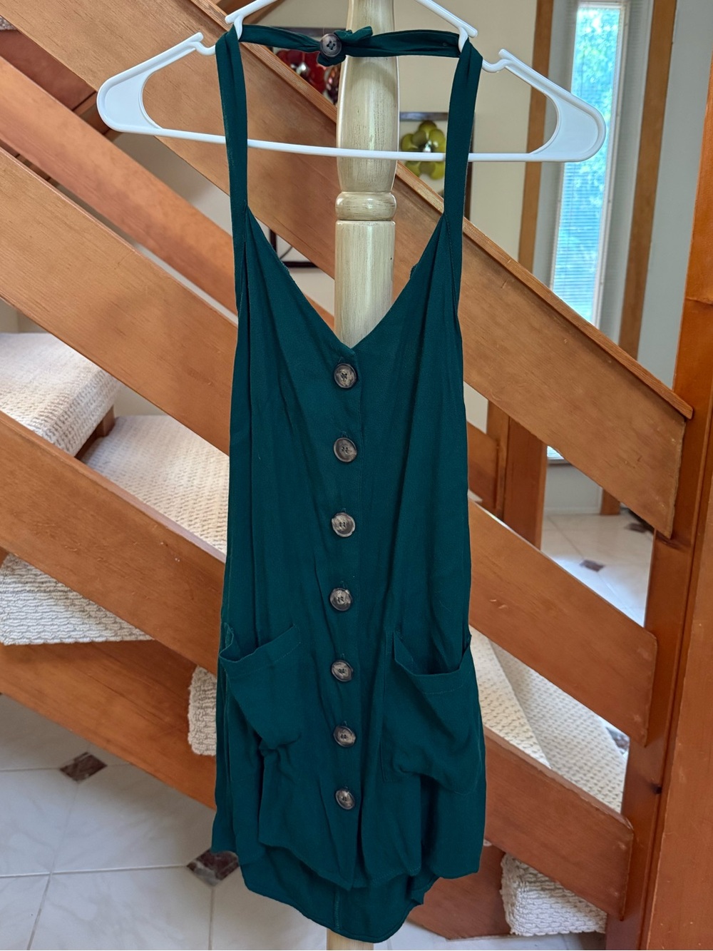 Reformation Dark Teal Button-Front Mini Dress